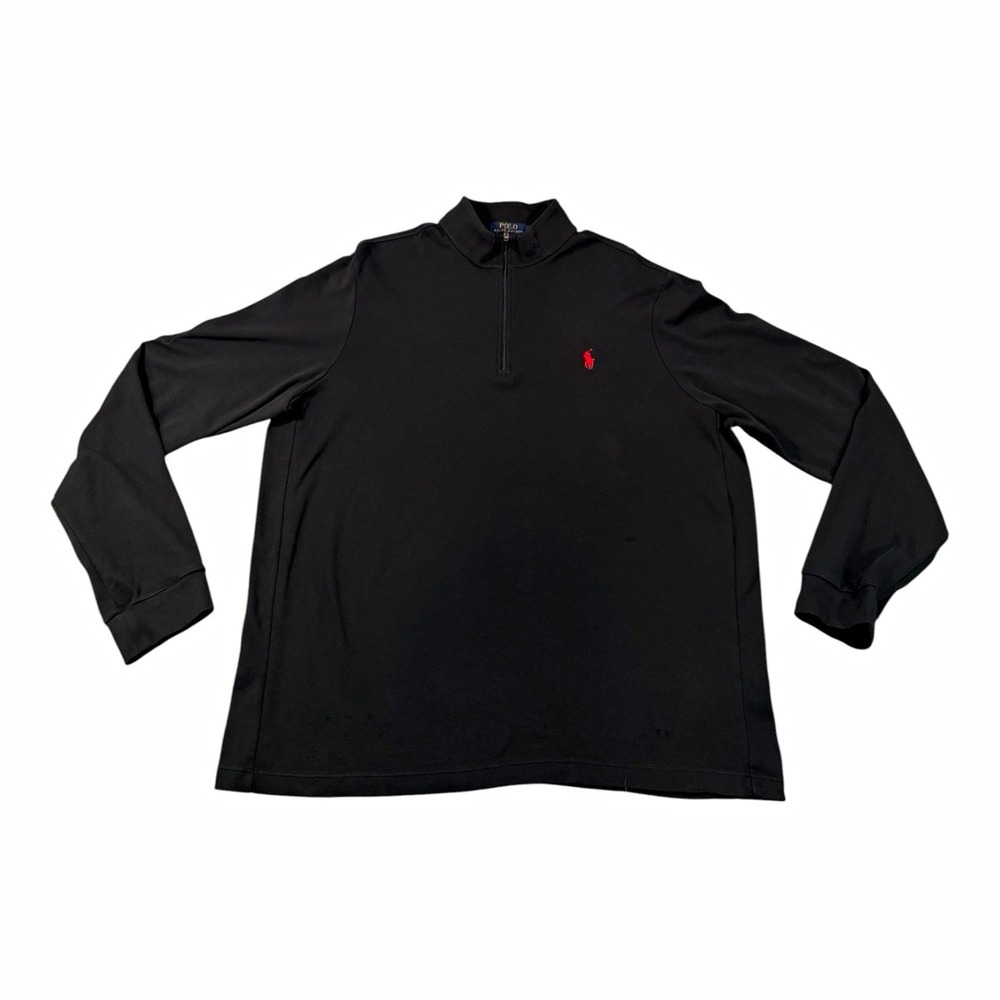Polo Ralph Lauren Men's L Black 1/4 Zip Mock Neck Long Sleeve Logo Top